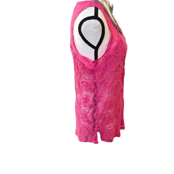 Y2K VTG. MISS ME PINK LACE CROCHET SHEER BEADED TOP BLOUSE MEDIUM - Picture 6 of 8